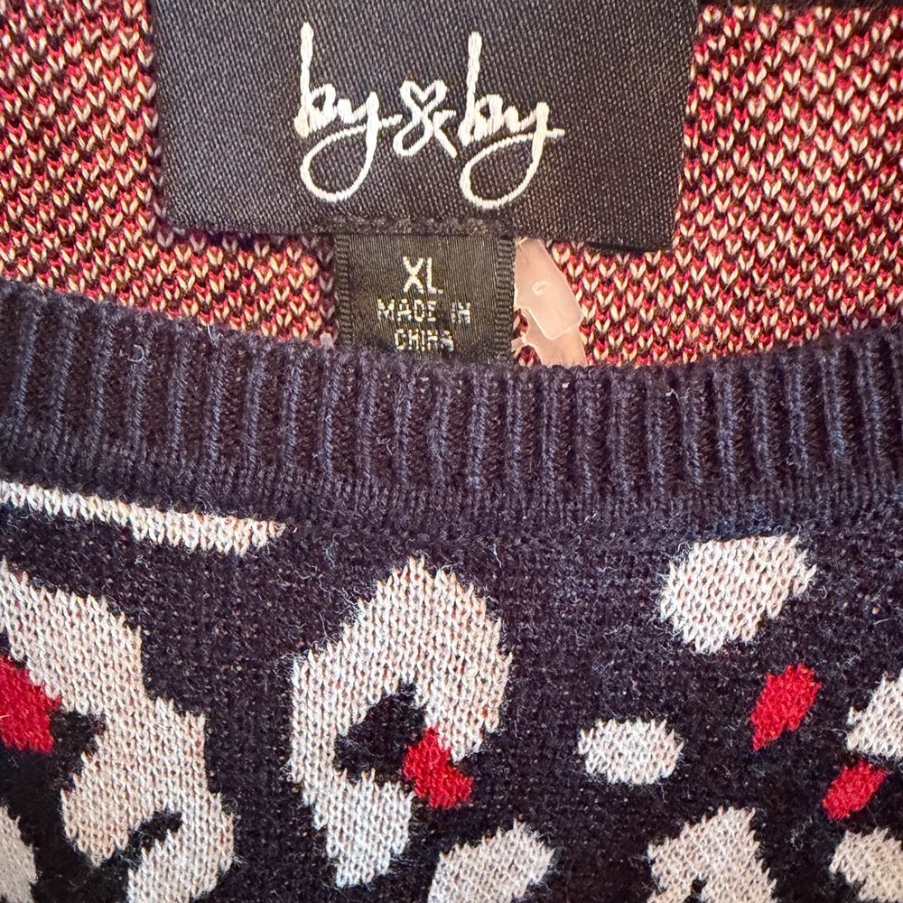 NWT by & by Black and Red Leopard Print Sweater Sz XL - Picture 2 of 5